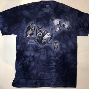 Owl Bird Feathers 7 Owls Fly Hoot Barn Horned Snowy Purple Shirt Mountain S-M